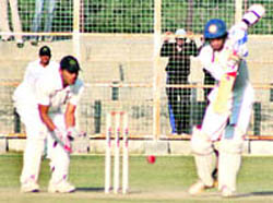Mumbais Ajit Agarkar bats against Haryana on Thursda