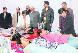 Volunteers donate blood at Arya Samaj Mandir, Sector 16-D, Chandigarh, on Friday.