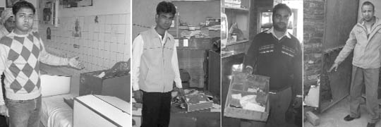 Shop owners show the loss suffered during thefts at Dera Bassi on Friday night.