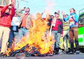 ABVP activists protest in support of their demands in Jammu