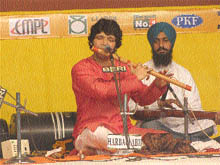 Rakesh Chaurasia performs at the Harivallabh Sangeet Sammelan.