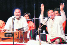 Wadali brothers give a performance at University of Jammu on Saturday. 