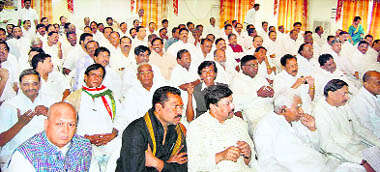 Congress leaders from Telangana region during a meeting in Hyderabad.