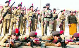 Girl cadets of the NCC at a training camp in Amritsar on Sunday
