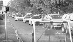 Long queue of vehicles stranded on the Chandigarh-Zirakpur barrier