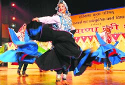 Students take part in a Haryanavi dance competition at Inderdhanush Auditorium in Panchkula. 