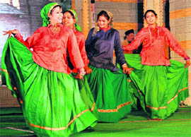 A Jaunsari dance being performed at a function organised by the Jaunsar Bawar Karamchari Mandal in Dehradun on Sunday