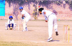 Players in action during the First Invitation Cricket Cup Tournament in Ludhiana on Monday. 
