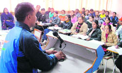 A training programme for coaches in progress at the Guru Nanak Public School in Ludhiana on Monday. 