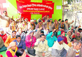 PWD staff on a dharna in Dehradun on Tuesday