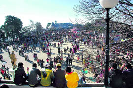 Tourists enjoy a sunny day at Shimla. Hordes of revellers have descended upon the Queen of Hills to ring in the New Year