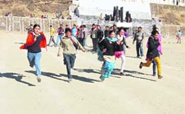 Girl students of Hind Computers Institute participating in its annual sports meet at the police grounds, Bharari, in Shimla.