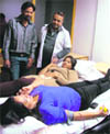 Students at a blood donation camp in Ludhiana on Tuesday. 