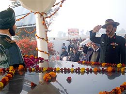 Brigadier DS Chahal salutes at Captain Navpal Sidhus memorial at Balidan Divas function.