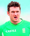 South Africas captain Graeme Smith waits for the presentations after England won 