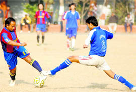 A match of the Khadag Bahadur Memorial Football Tournament in progress in Dehradun on Thursday