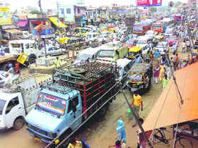 A file photo of traffic jam on the National Highway-10 at Bahadurgarh town in Jhajjar district.