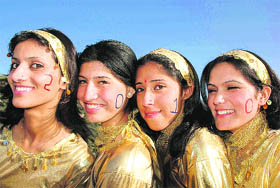 Girls welcome the New Year in Shimla on Thursday.