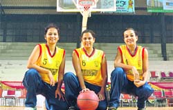 The three cagers after their match against Tamil Nadu during the ongoing Senior National Basketball Championship in Ludhiana. Tribune photo: Himanshu Mahajan