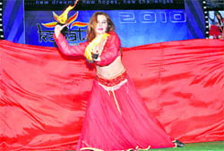 A Russian dancer performs at a New Year party near Mussoorie