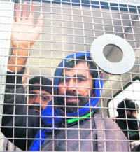 Pakistani prisoners being repatriated to their country at the Attari-Wagah Joint Check Post on Saturday.