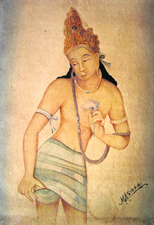 The Bodhisattva Avalokiteshwara Padmapani. Painted by Manzoor Ahmed Siddiqi of Aurangabad; ca 1925