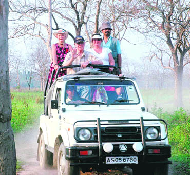 Tourists enjoying a jeep safari in this popular wildlife destination
