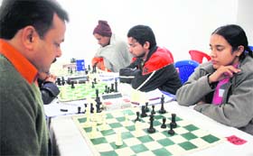 A match in progress during the All-India Open Fide Rating Chess Tournament at St Xavier’s School, Sector 44, Chandigarh