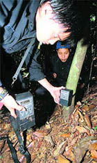 Camera traps being installed in one of the forest areas of Uttarakhand.