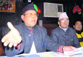 Capt JB Karki (retd), president of the Akhil Bharatiya Rashtriya Gorkha Morcha, holds a press conference in Dehradun