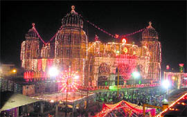 The illuminated Gurdwara Dukhniwaran Sahib ahead of the birth anniversary of Guru Gobind Singh, in Ludhiana on Sunday.