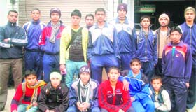Members of the team of Gurukul Kangri School who will be participating in the state-level Rural Football Tournament in Haridwar