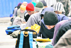 Youths take test during the recruitment drive in Ludhiana on Monday.