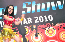 A girl participates in a dancing show in Ludhiana on Monday.