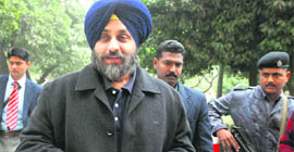 Hockey Punjab president Sukhbir Badal speaks to the media after his meeting with Sports Minister MS Gill in New Delhi on Monday.