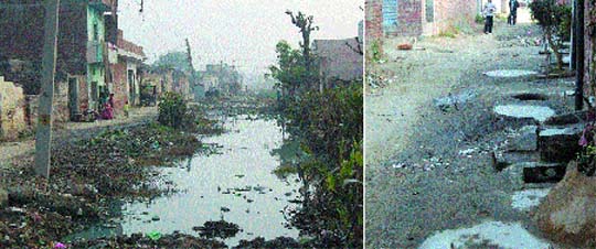 A view of the ganda nullah passing through Surpur Kallar in Ward 18. Pits dug outside the residences in the Rose Nagar area in the ward to dispose of the sewage