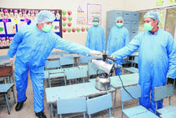A fumigation demonstration under way at the Bhavan Vidyalaya, Sector 27, Chandigarh.