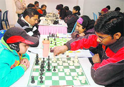 Eighth round matches in progress in the Ist Chandigarh FIDE Rating Open Chess Tournament 2010 at St Xaviers Senior Secondary School in Sector 44, Chandigarh, on Tuesday. 