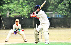 A batsman faces a delivery at the Banke Lal Shah Memorial Cricket Tournament in Dehradun on Tuesday.