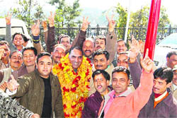 Ranjit Singh Pathania who was declared elected unanimously as president from Kangra district in the BJP party poll at Dharamsala on Tuesday.