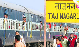 Commuters at the new station.