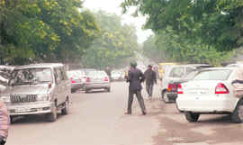 Wrongly parked vehicles on a road near the district courts in Sector 17, Chandigarh, on Wednesday.