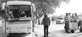 Illegally parked private buses at a make-shift bus stand in the Phase III-A market of Mohali. 