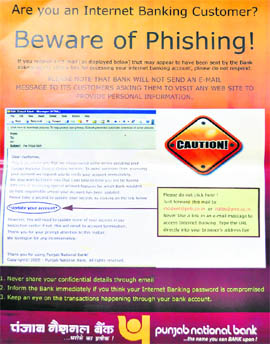 A poster against cyber frauds put up by the PNB following many cases of cyber frauds in Dehradun. 
