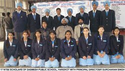 The NTSC scholars with director principal Gurcharan Singh (centre in the middle row) of the Dasmesh Public School, Faridkot.