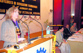 Elisabeth Tangstad from Norway addresses a seminar at the Indian Institute of Petroleum, Dehradun, on Thursday