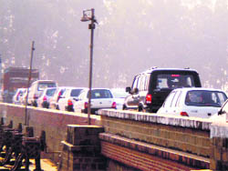 Traffic congestion on the Gurthaly bridge near Doraha.