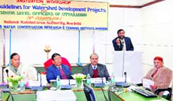 NS Napalchiyal, Chief Secretary (centre), along with other senior officials, attends a sensitisation workshop at the Central Soil and Water Conservation Research and Training Institute, Dehradun,