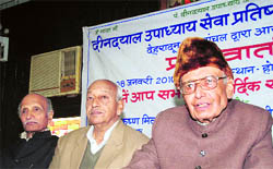 Former Chief Minister Nityanand Swami addresses a press conference in Dehradun on Friday