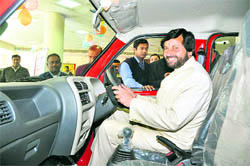 Parkash Pant, Parliamentary Affairs Minister, at the launch of Eeco car in Dehradun on Friday